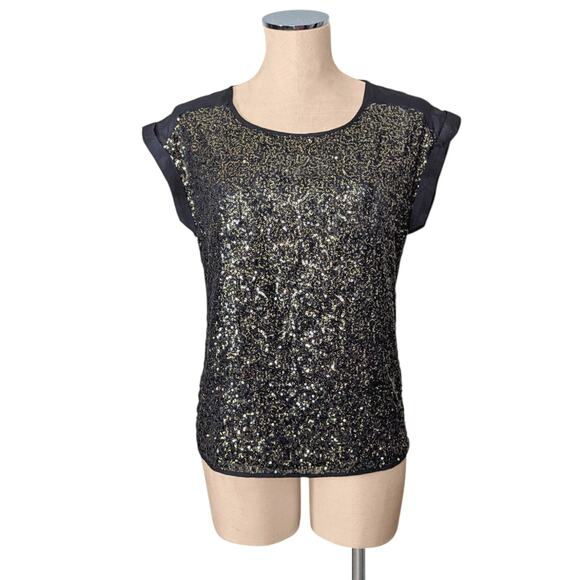 Y2K 90's Vintage EXPRESS Sequins Sparkly Short Sleeve Blouse Top XS - Picture 1 of 2